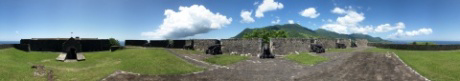 Panoramic photo of the Eastern Place of Arms at the Brimstone Hill Fortress National Park, St. Kitts