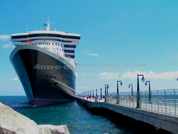 Cruise ship (Queen Mary 2) docked at Port Zante in St Kitts