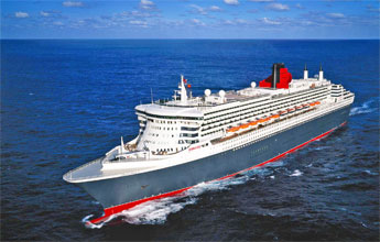 Queen Mary 2 anchored in the Basseterre roadstead, St Kitts in February 2004