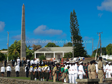 St Kitts heritage sites photos - The Cenotaph located at Fortlands in Basseterre St Kitts is a memorial to those from St. Kitts, Nevis and Anguilla who gave their lives in the First and Second World Wars. A remembrance ceremony (pictured here) is held on the second Sunday of November every year.