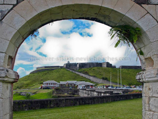 Brimstone Hill Fortress as seen through an arch in the Artillery Officers Quarters
