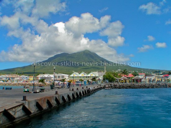Photo of the Charlestown pier and waterfront in Nevis.