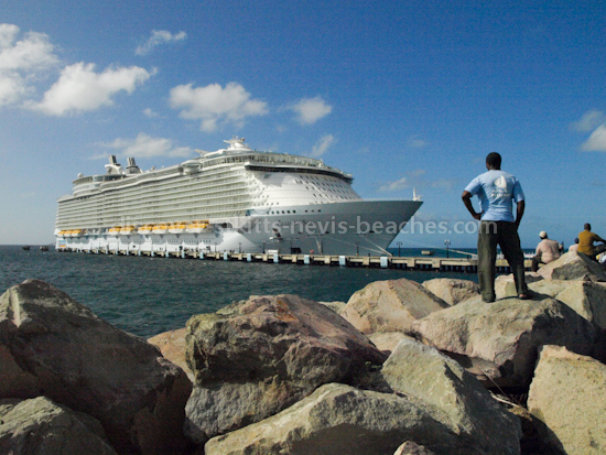 Royal Caribbean Cruise Lines Allure of the Seas docked at Port Zante in Basseterre, St. Kitts on its inaugural visit to St Kitts