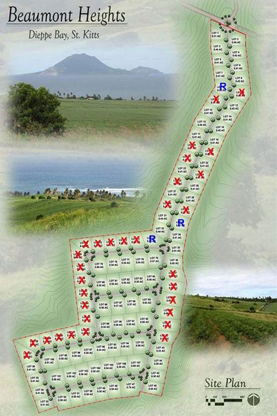 St Kitts real estate - Site plan showing land for sale at Beaumont Heights, St Kitts