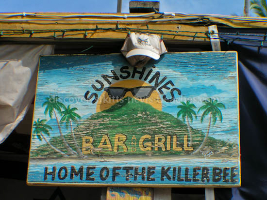 Sign for Sunshine's Bar and Grill on Pinney's Beach in Nevis.